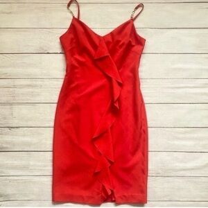 NWOT GUESS Los Angeles Red Midi Ruffled Front Dress Size 4 (small)